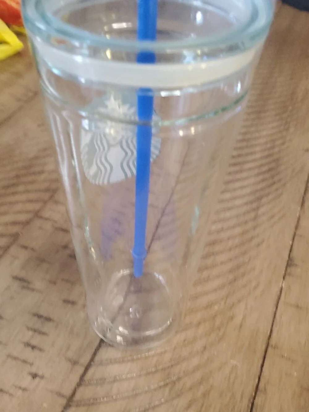 Starbucks Clear Tumbler with Green Logo and Blue Straw